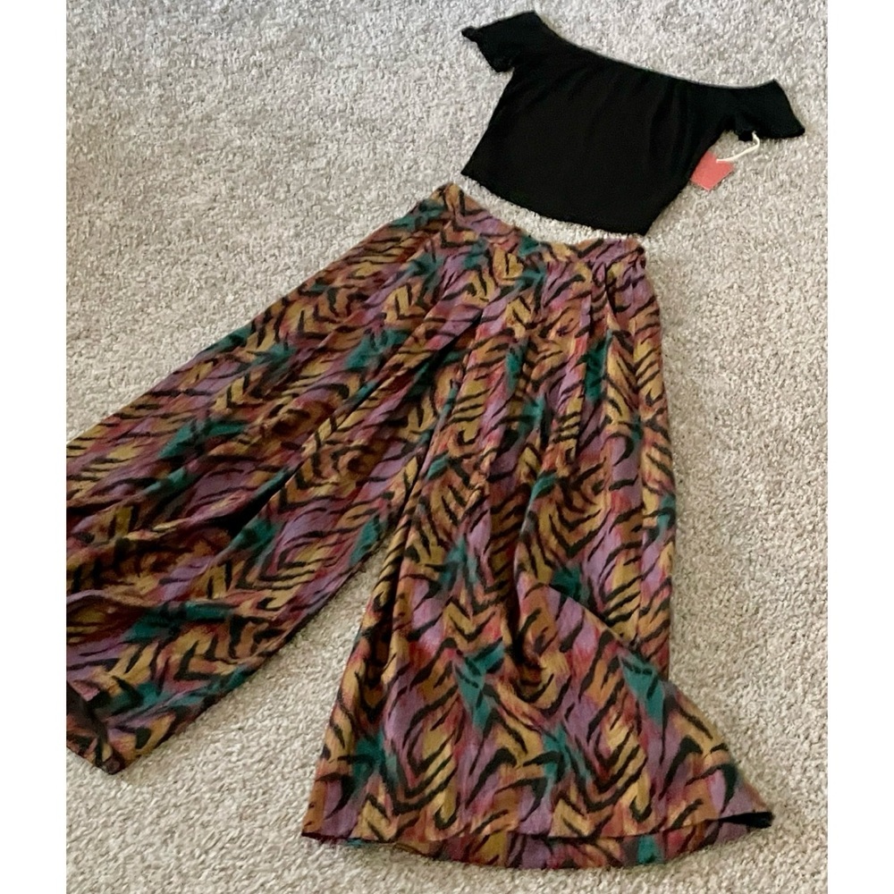 Vintage Palazzo Culottes High Rise Elastic Waist Wide Leg Pants - Small to Med